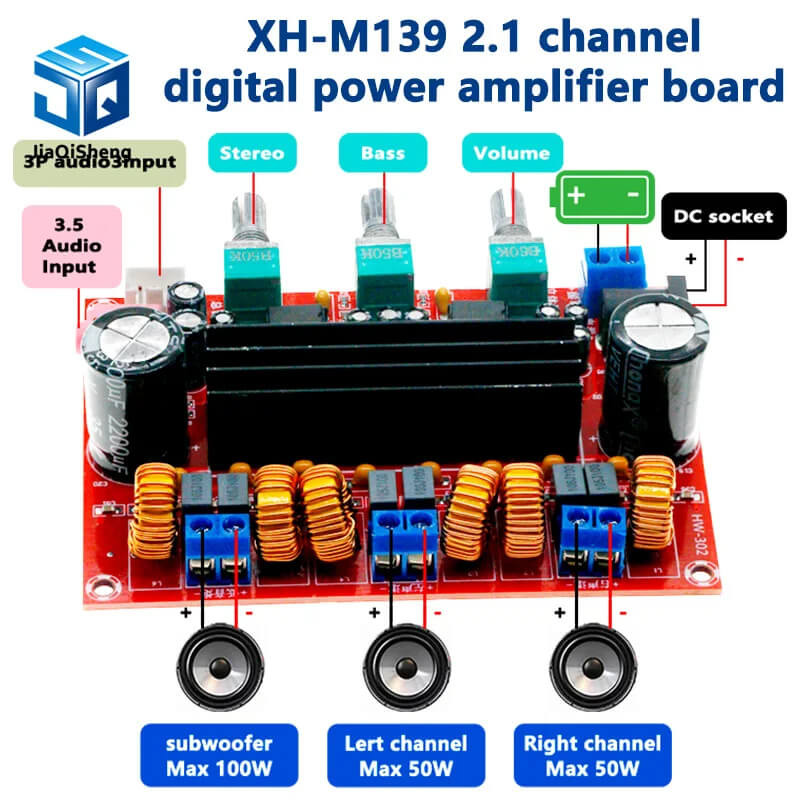 TPA3116D2 2.1 Channel Digital Subwoofer Power Amplifier Board XH-M139 | 50W*2 + 100W