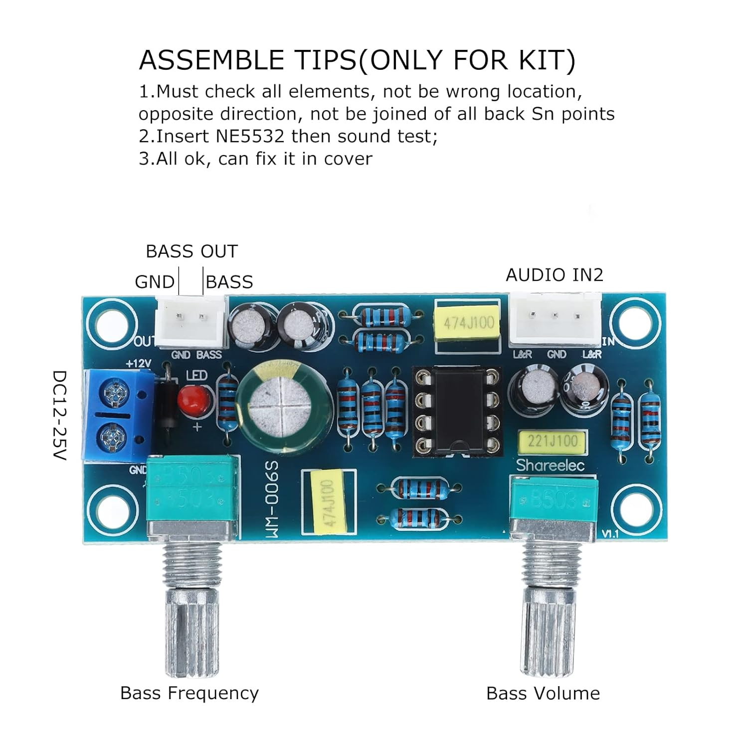 NE5532 Single Channel Low Pass Filter & Preamp Board | Bass Management for Subwoofers (12-25V DC